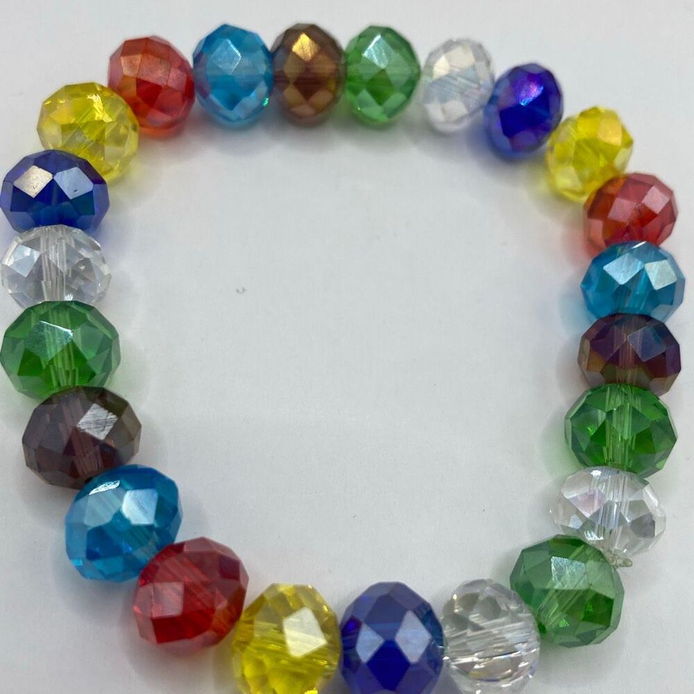 Multicolor Faceted Glass Bead Stretch Bracelet Statement Jewelry